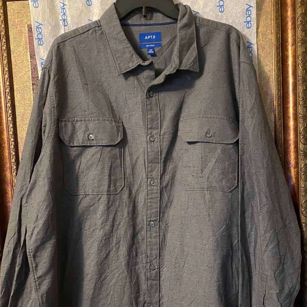 Apt 9 Button Up Shirt Men's XXL Brown Pinstripe Regular Fit Long Sleeve